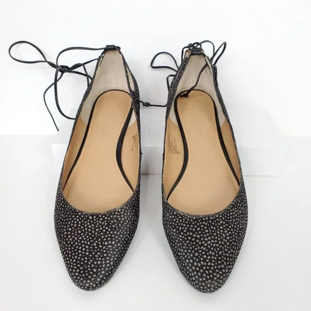 Banana Republic Leather Calf Hair Ankle Tie Up Ballet Flats Size 9M